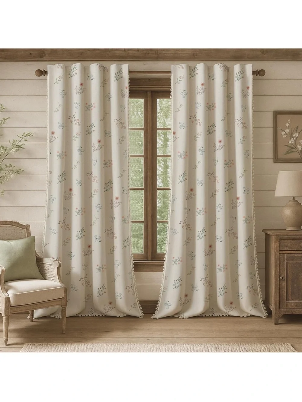 Floral blackout tassel curtains 2 pants 52 x96”